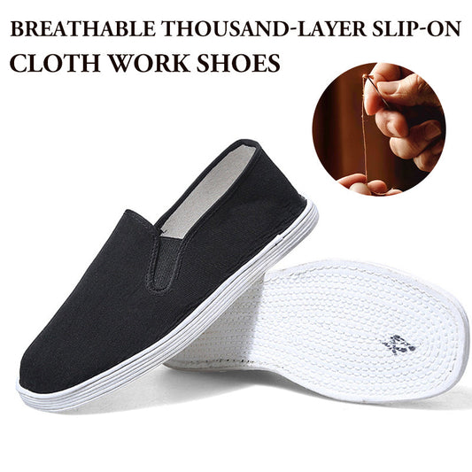 Unisex pustende tusenlags slip-on stoffarbeidssko