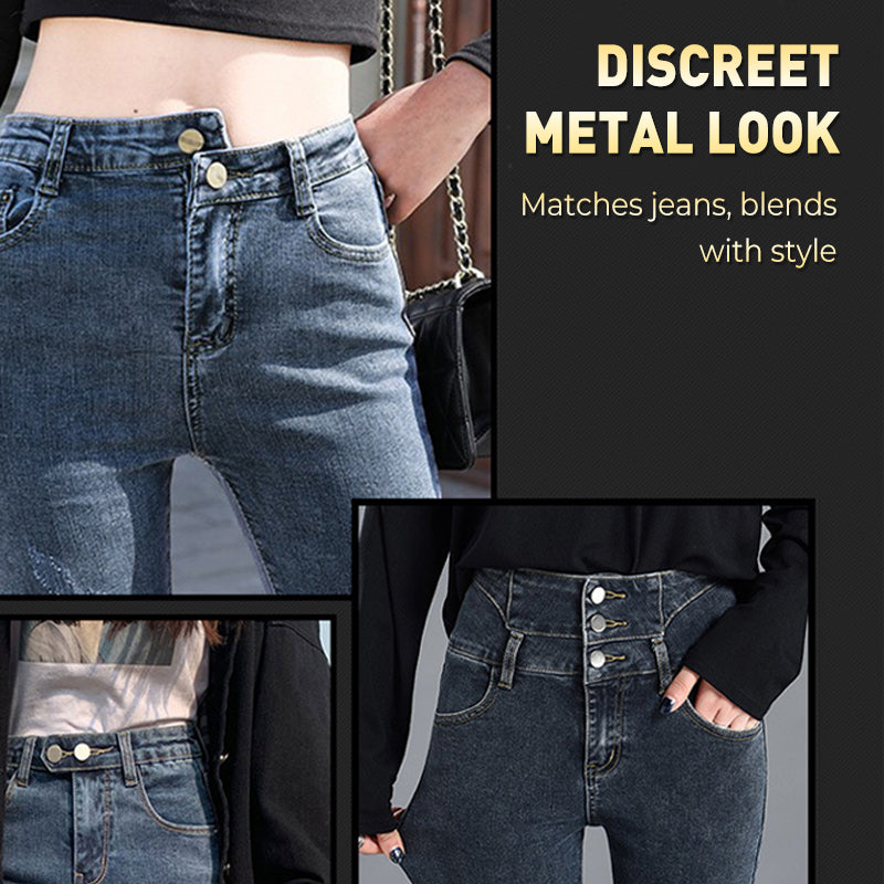 Metallknapp med fjær for å forlenge midjen på jeans