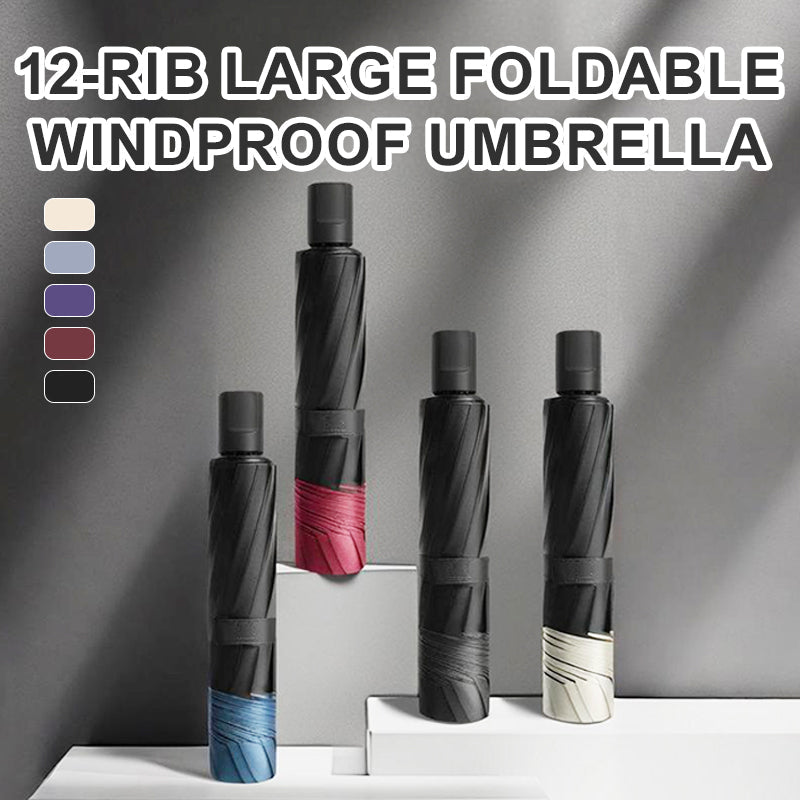 ☂️☂️12-ribbet stor sammenleggbar vindtett paraply
