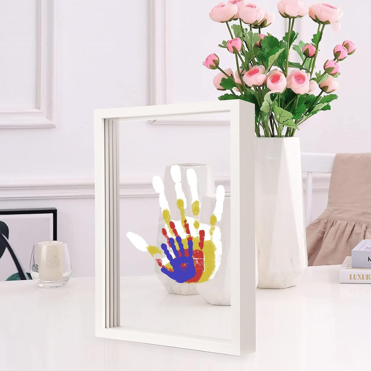 Familiehåndavtrykk-sett🖐️🎨 | Rammesett til minne for 2–8 personer | Giftfri maling inkludert 🎁✨