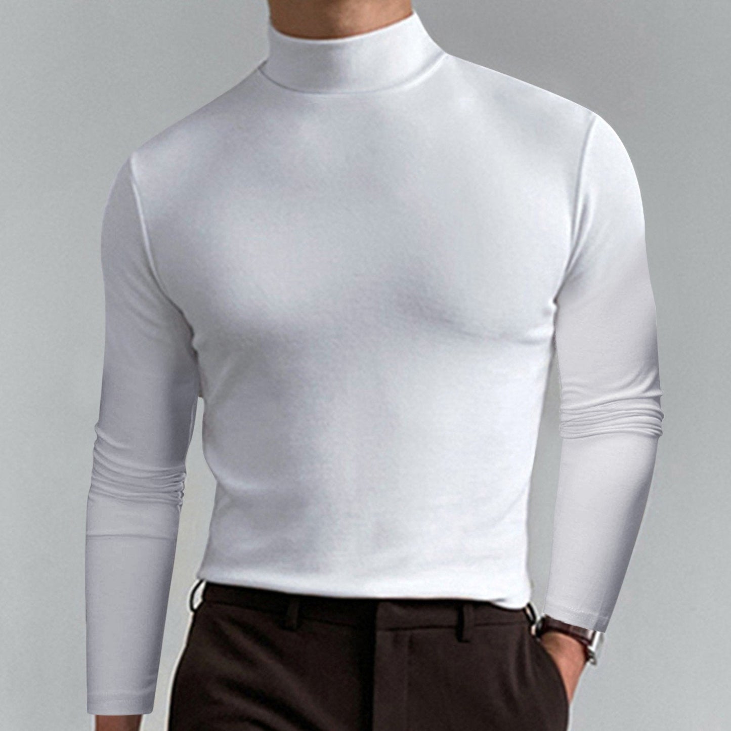 🔥Siste dag med 50 % rabatt🔥Langermet t-skjorte med slim fit for menn med stående krage