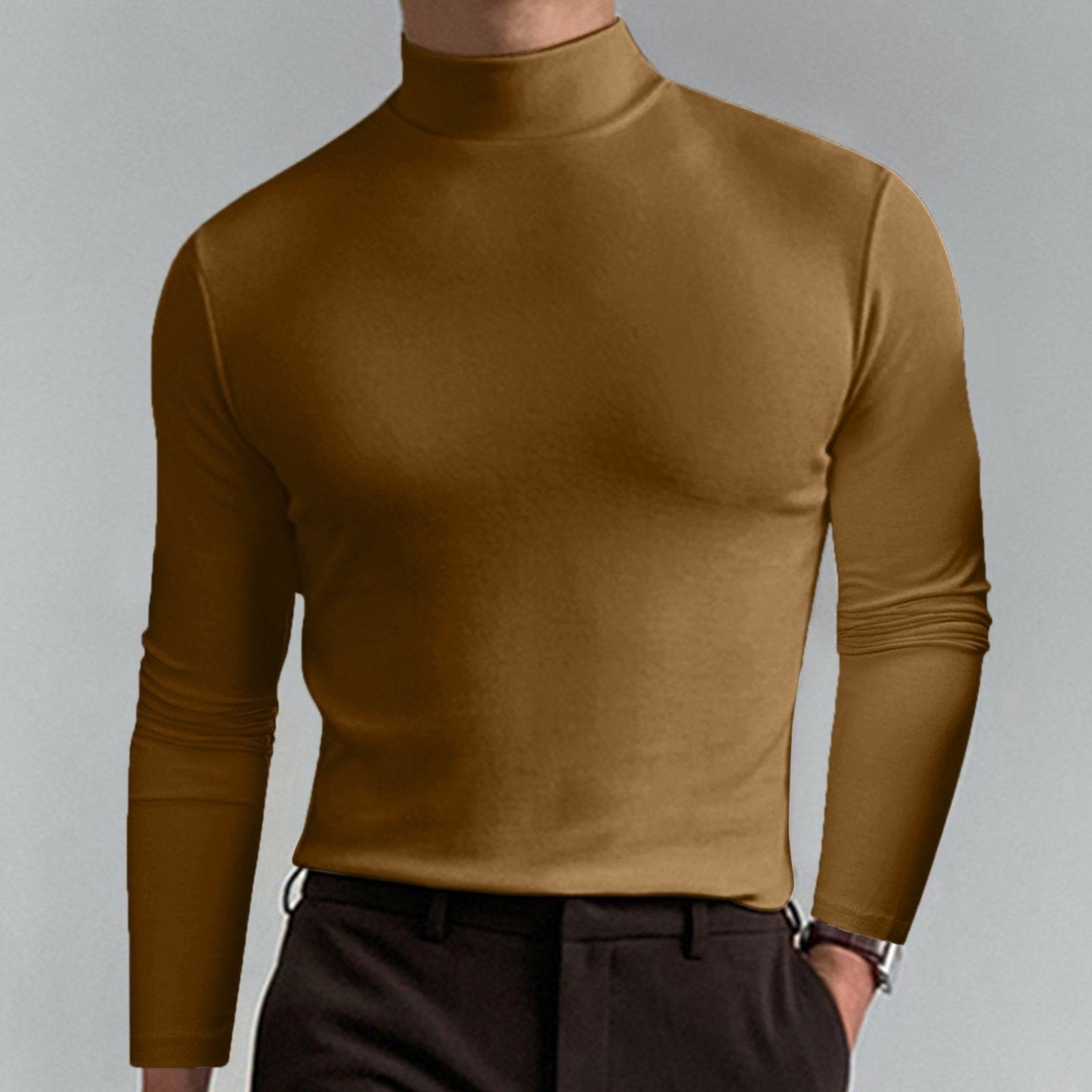 🔥Siste dag med 50 % rabatt🔥Langermet t-skjorte med slim fit for menn med stående krage