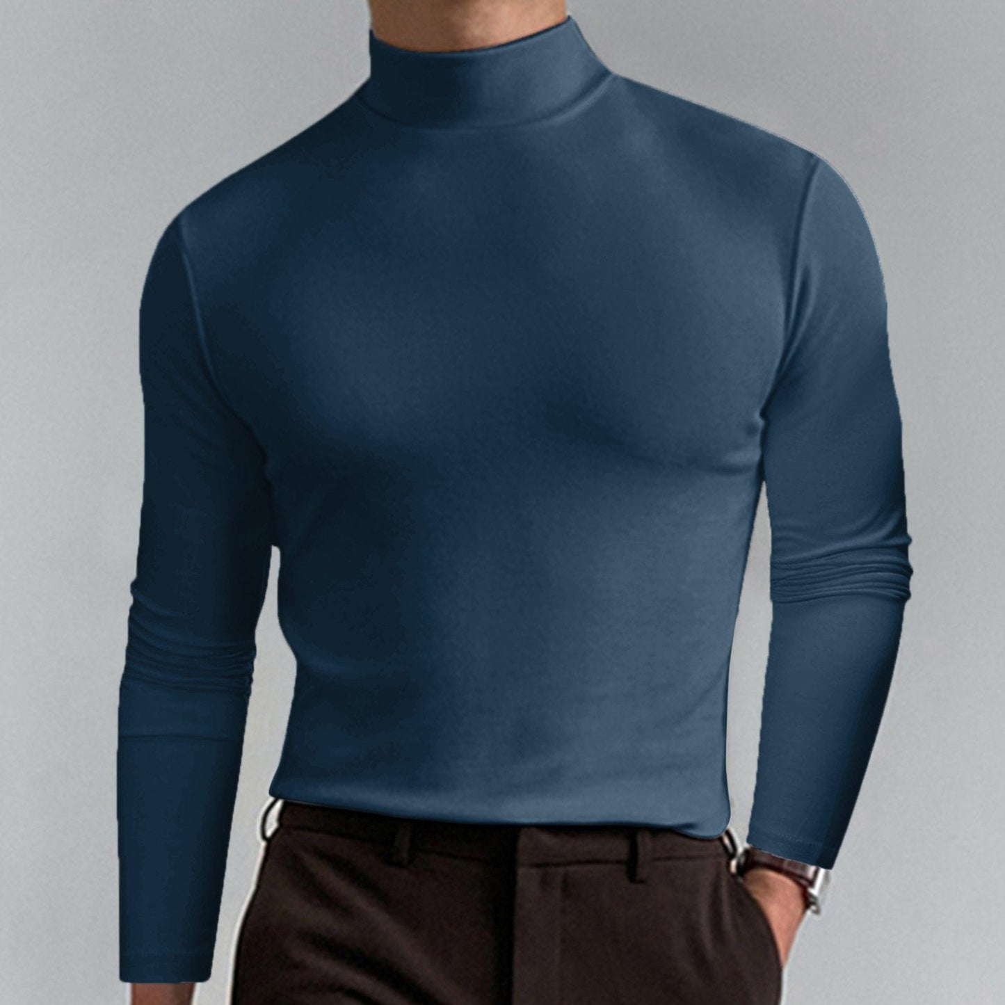 🔥Siste dag med 50 % rabatt🔥Langermet t-skjorte med slim fit for menn med stående krage