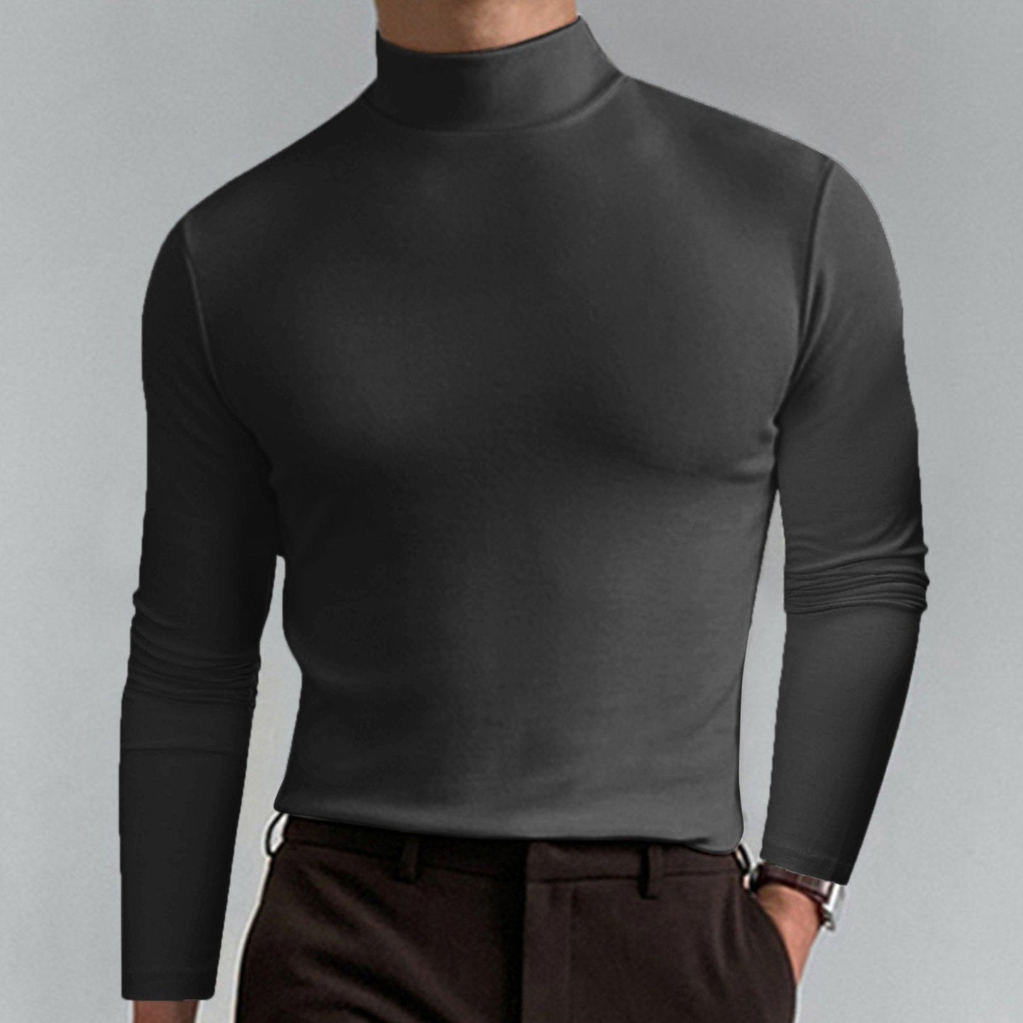 🔥Siste dag med 50 % rabatt🔥Langermet t-skjorte med slim fit for menn med stående krage
