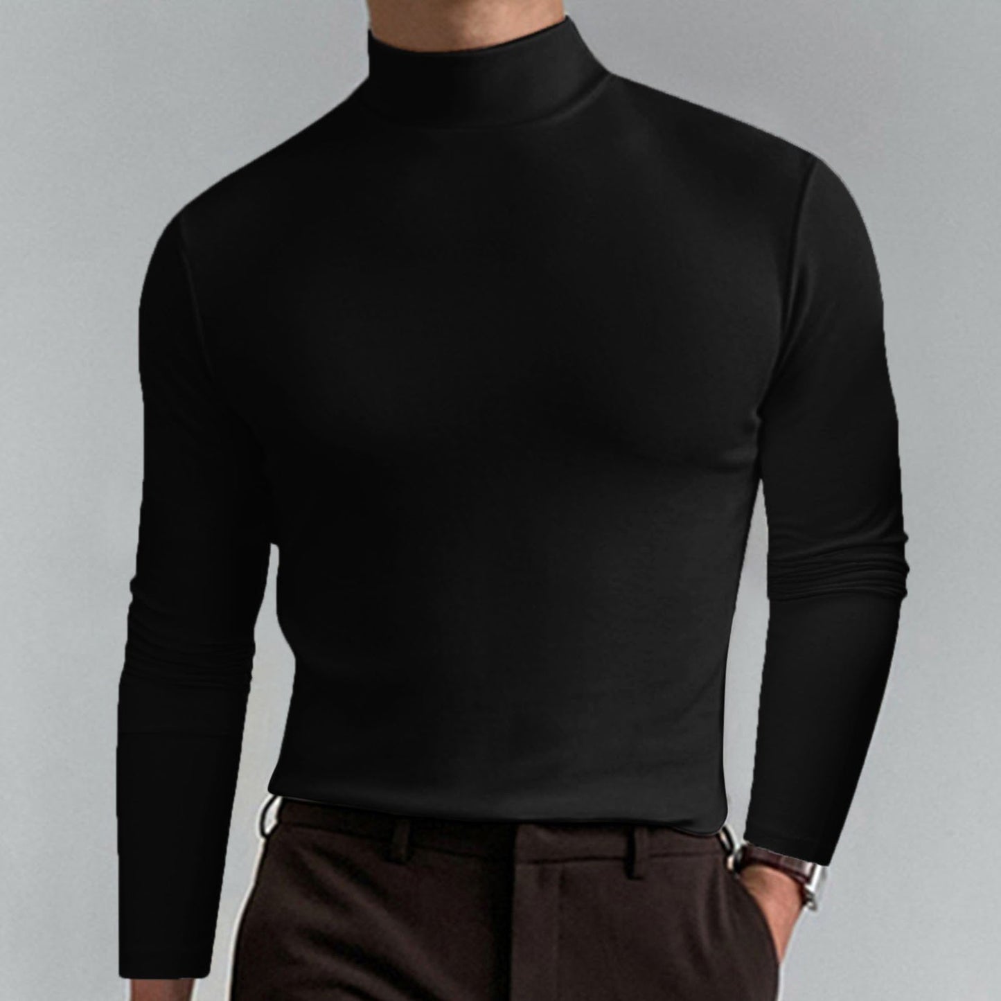 🔥Siste dag med 50 % rabatt🔥Langermet t-skjorte med slim fit for menn med stående krage