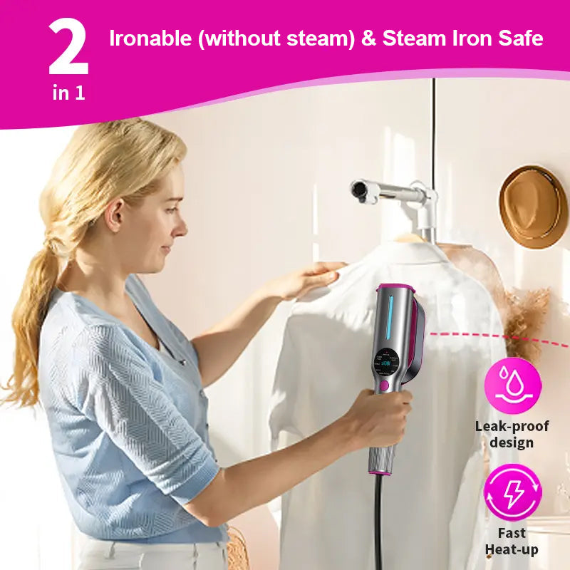 📢Hot Deals 50 % AVSLAG💥Klesdamper for klær, hånddamper og strykejern 2 i 1, 15 sekunders hurtig oppvarming, stort kontrollpanel, 100-240 V bred spenning, egnet for reiser over hele verden.
