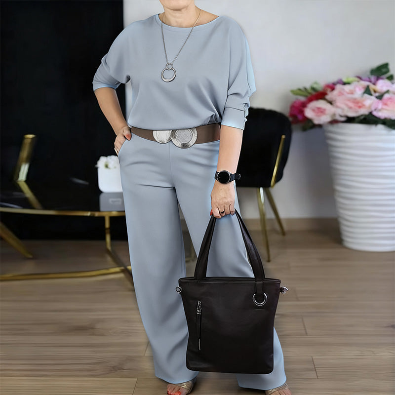 Elegant lang cardigan, topp og buksesett i 3 deler