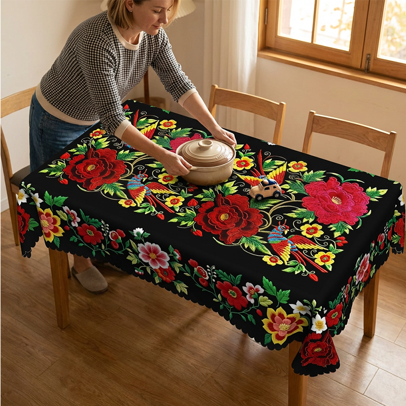 ⏳Begrenset tilbud: 50 % rabatt⏰Meksikansk blomstret duk med bølget kant🏵️