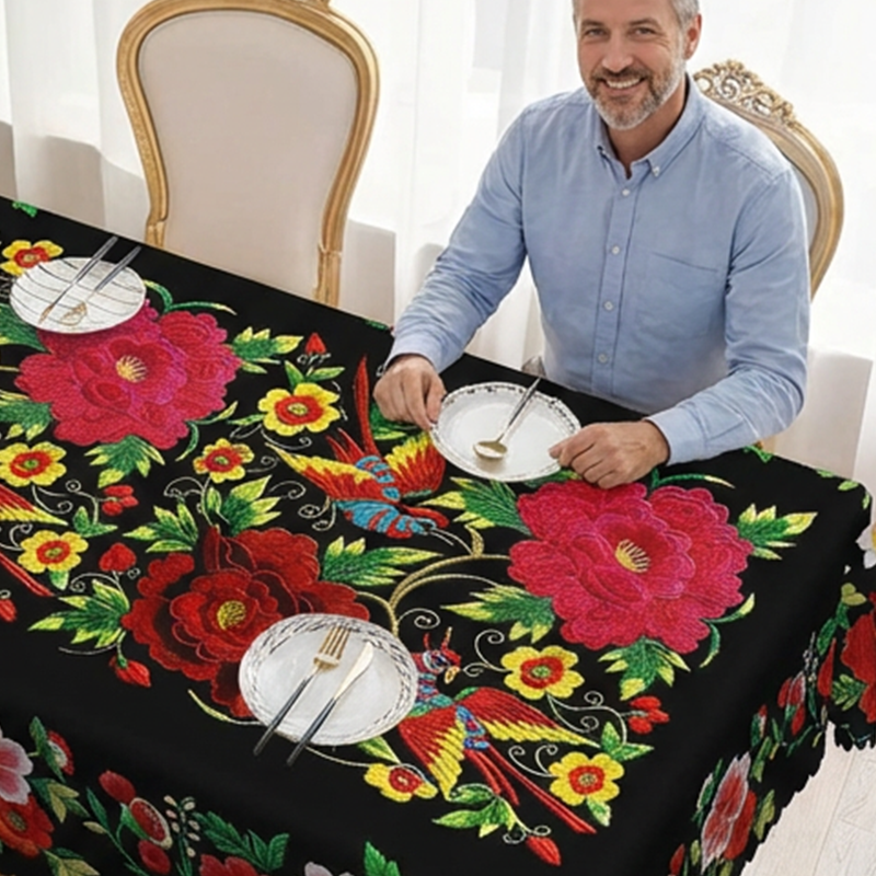 ⏳Begrenset tilbud: 50 % rabatt⏰Meksikansk blomstret duk med bølget kant🏵️