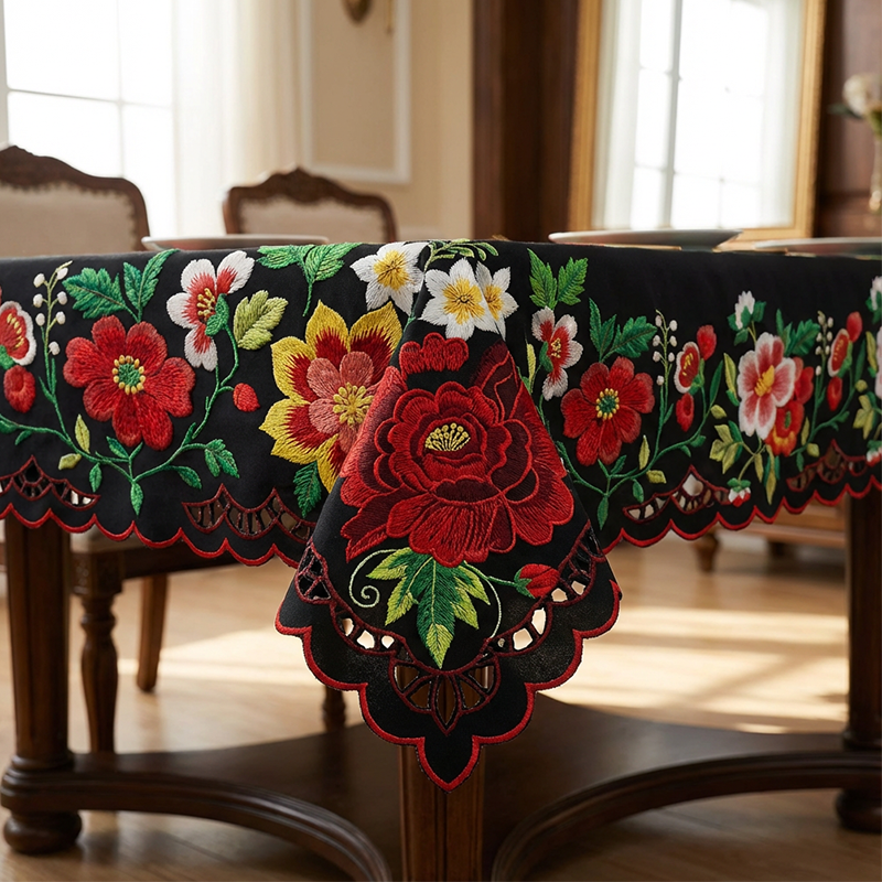 ⏳Begrenset tilbud: 50 % rabatt⏰Meksikansk blomstret duk med bølget kant🏵️