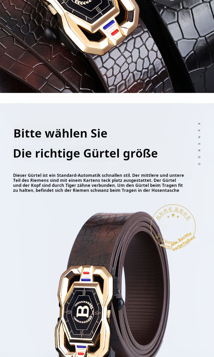 🐊Lærbelte for menn med elegant krokodilleskinnmønster, med automatisk spenne og laget av kuskinn.