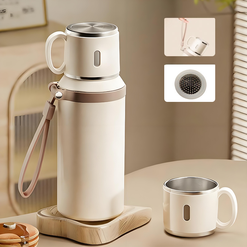 💥Nyttårssalg 50% ☕2-i-1 rustfritt stål vakuumisolert flaske med lokk🍵