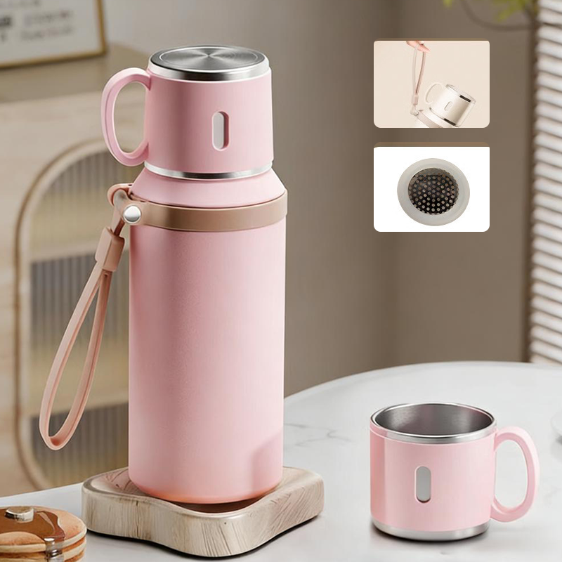 💥Nyttårssalg 50% ☕2-i-1 rustfritt stål vakuumisolert flaske med lokk🍵