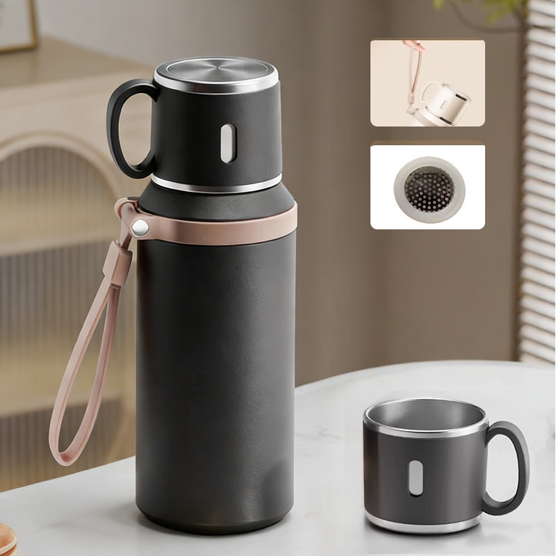 💥Nyttårssalg 60 % ☕2-i-1 rustfritt stål vakuumisolert flaske med lokk🍵