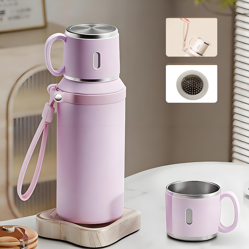 💥Nyttårssalg 60 % ☕2-i-1 rustfritt stål vakuumisolert flaske med lokk🍵