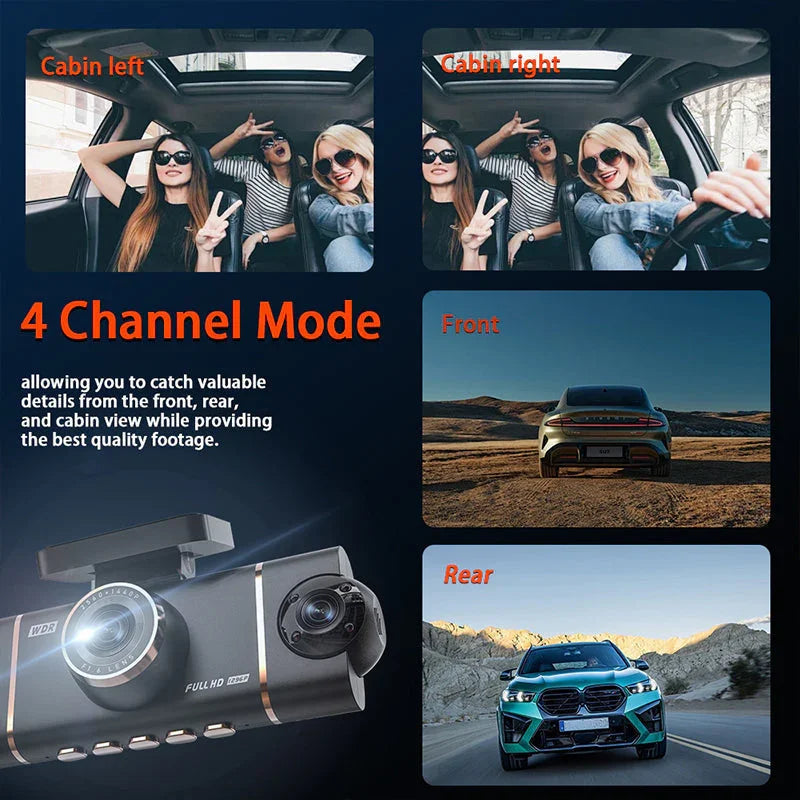 🥳2026 VARMT SALG🥳💞50 000+ SOLGT!🌙🚘 50 % RABATT! 4-kanals bilkamera – Dekning foran, bak og innvendig. Bevegelsesdeteksjon, loopopptak. G-sensor låser ulykkesopptak. Kjør og parker med trygghet. 👴✅
