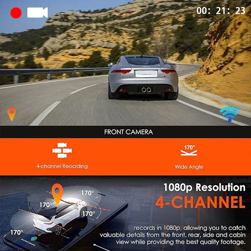 🥳2026 VARMT SALG🥳💞50 000+ SOLGT!🌙🚘 50 % RABATT! 4-kanals bilkamera – Dekning foran, bak og innvendig. Bevegelsesdeteksjon, loopopptak. G-sensor låser ulykkesopptak. Kjør og parker med trygghet. 👴✅
