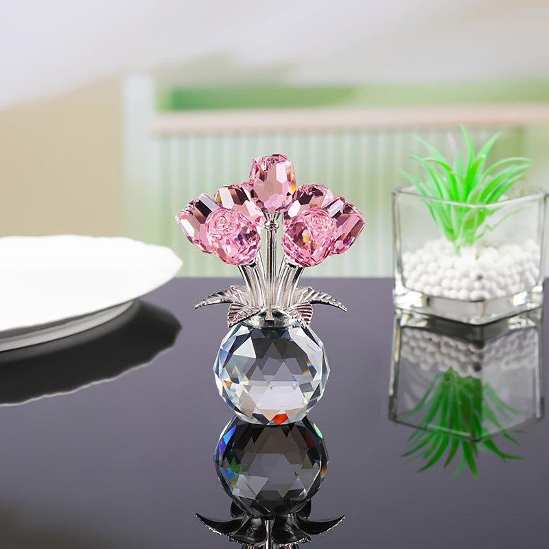 🏆Valentinsdag Hot Sale 50% RABATT❤️ Krystallfarget rosenblomst-samlefigur med vase