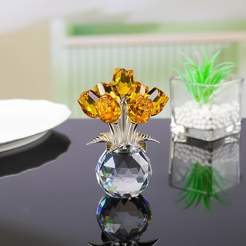 🏆Valentinsdag Hot Sale 50% RABATT❤️ Krystallfarget rosenblomst-samlefigur med vase