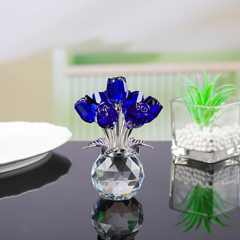 🏆Valentinsdag Hot Sale 50% RABATT❤️ Krystallfarget rosenblomst-samlefigur med vase