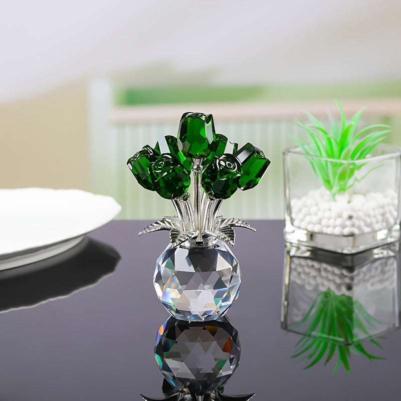 🏆Valentinsdag Hot Sale 50% RABATT❤️ Krystallfarget rosenblomst-samlefigur med vase