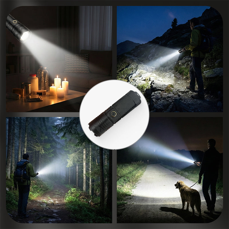 🔦Oppladbar P50 LED-lommelykt – Justerbar zoom | Sterk lysstyrke & Lang levetid