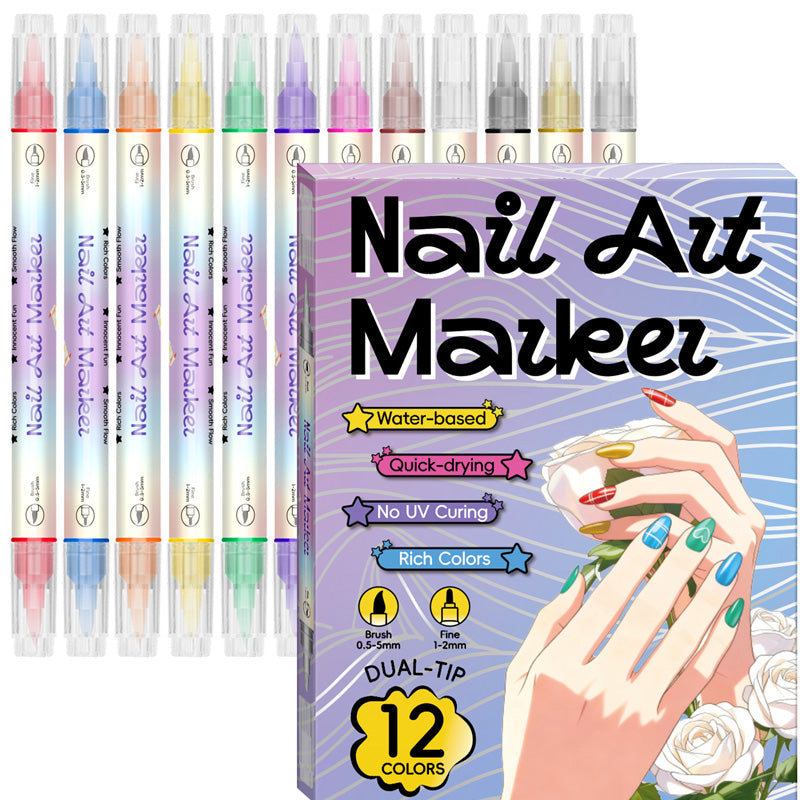 🥳2026 TOPPSALG🥳💞Over 50 000 solgt!✨🎨 50 % RABATT! Neglelakkpenner med to spisser – Tørker raskt, uten UV-lampe. Fin spiss og penselspiss. 12/24 livlige farger. Enkel DIY hjemme. Ingen flekker, bare kunst! 💅🖌️