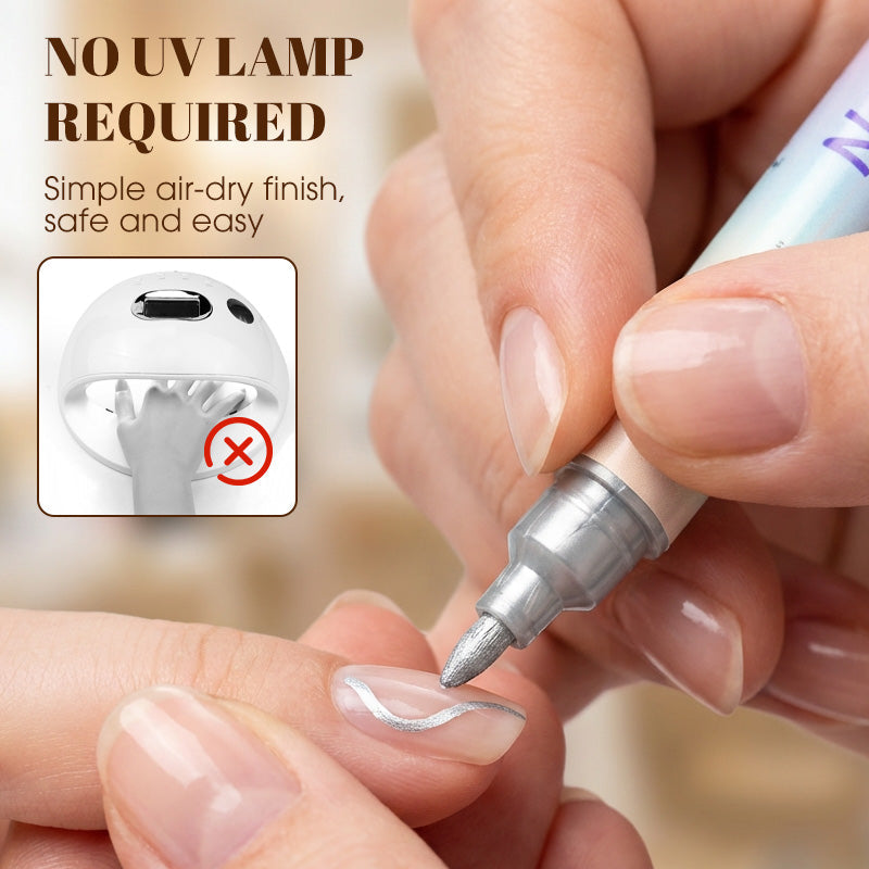 🥳2026 TOPPSALG🥳💞Over 50 000 solgt!✨🎨 50 % RABATT! Neglelakkpenner med to spisser – Tørker raskt, uten UV-lampe. Fin spiss og penselspiss. 12/24 livlige farger. Enkel DIY hjemme. Ingen flekker, bare kunst! 💅🖌️