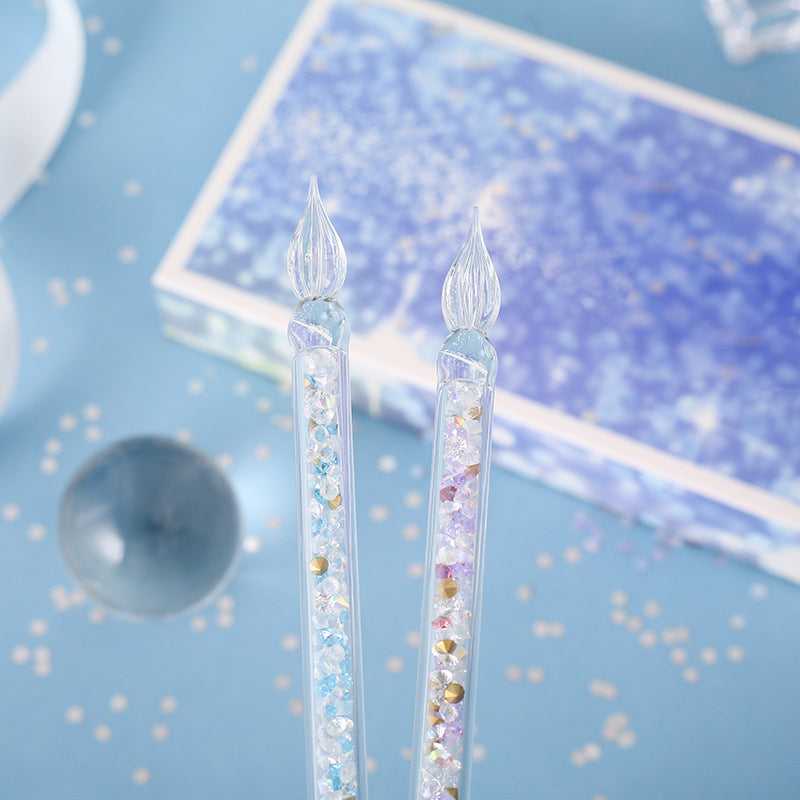 Glass dyppepennsett med 4 fargede blekk