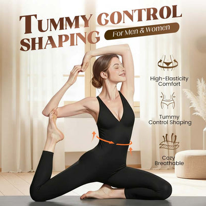 Jumpsuit med høy stretch med V-hals for trening og yoga