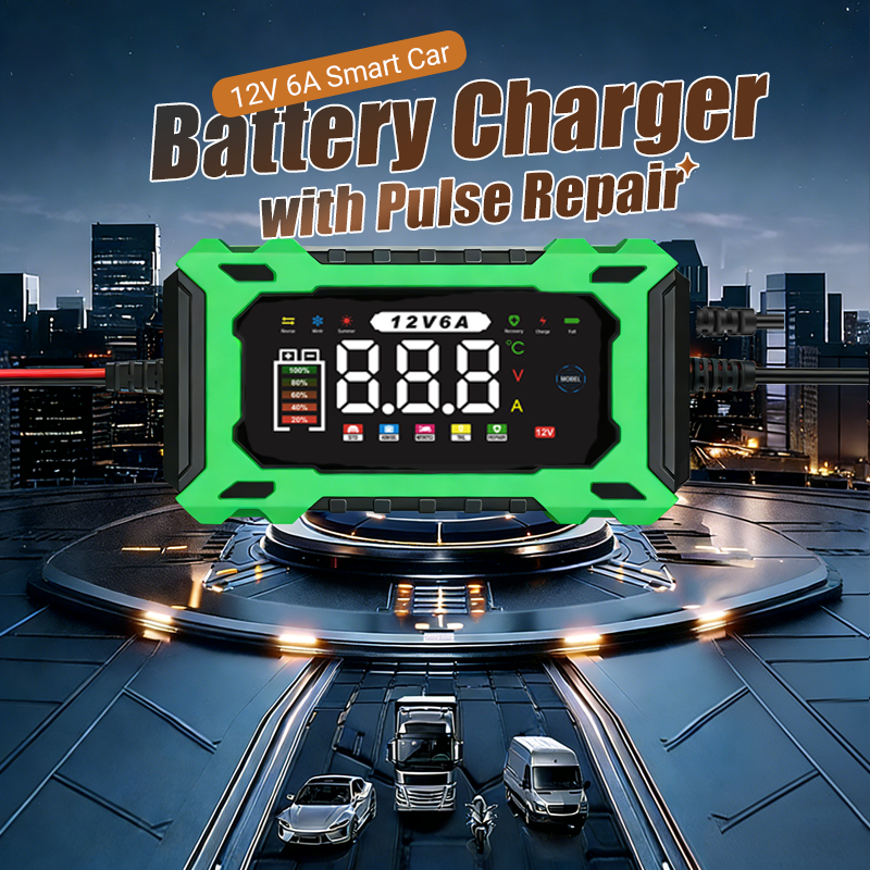 🔋50 % RABATT!🚗Smart bilbatterilader 12 V 6 A – Impulsreparasjonsfunksjon, LCD-skjerm og maksimal sikkerhet 🛡️