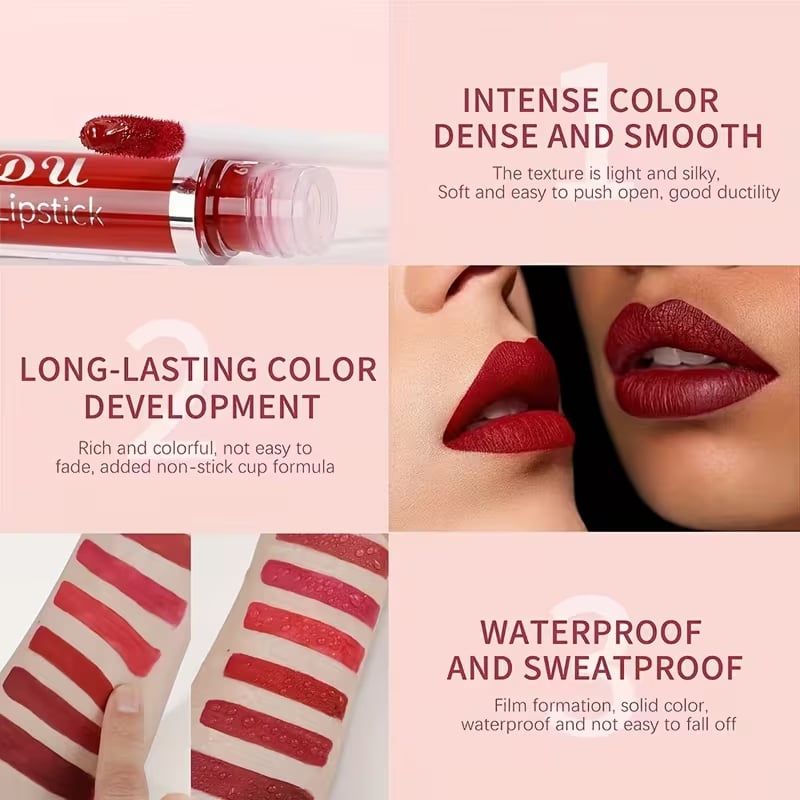 💝10 stk. matt, vanntett og langvarig lipgloss