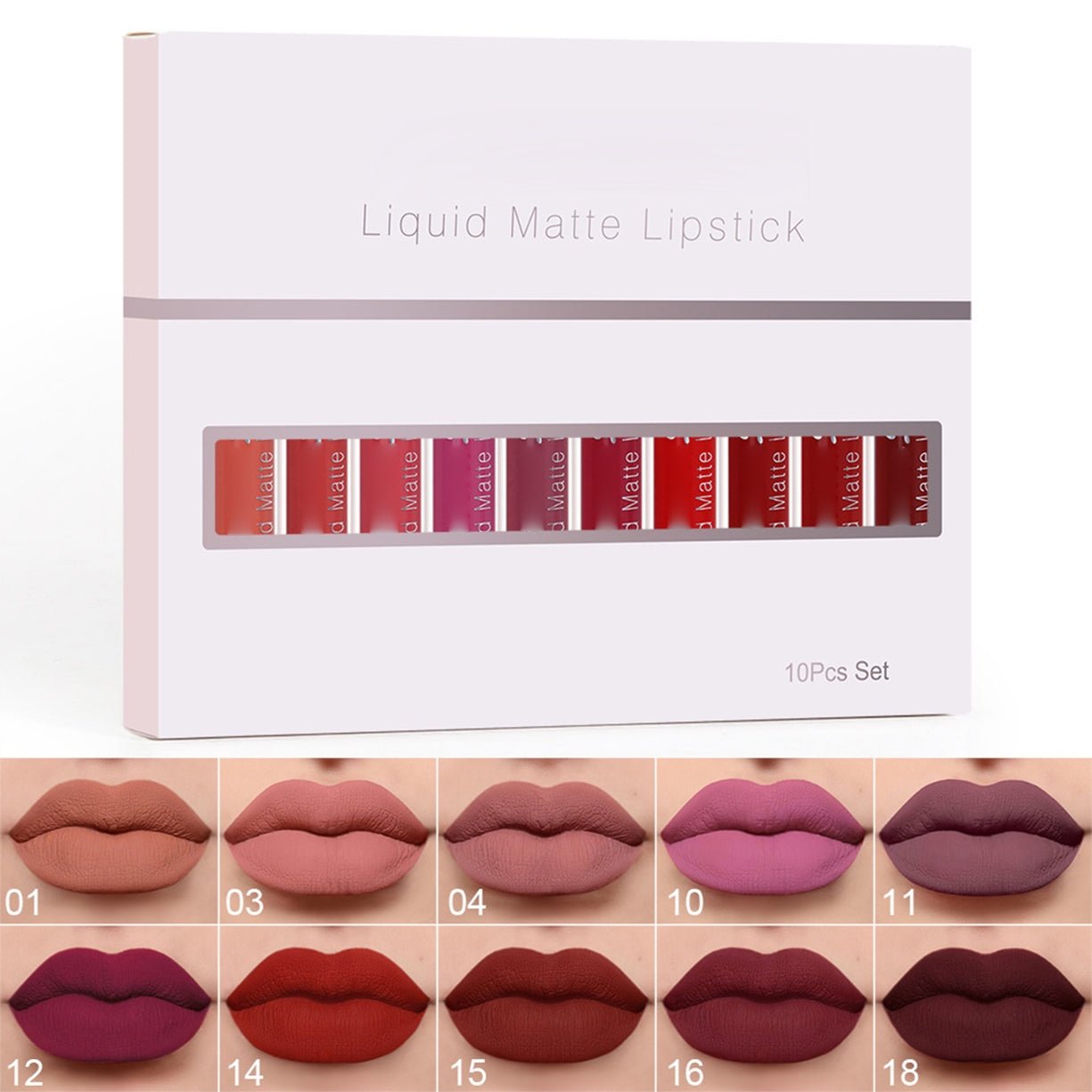 💝10 stk. matt, vanntett og langvarig lipgloss