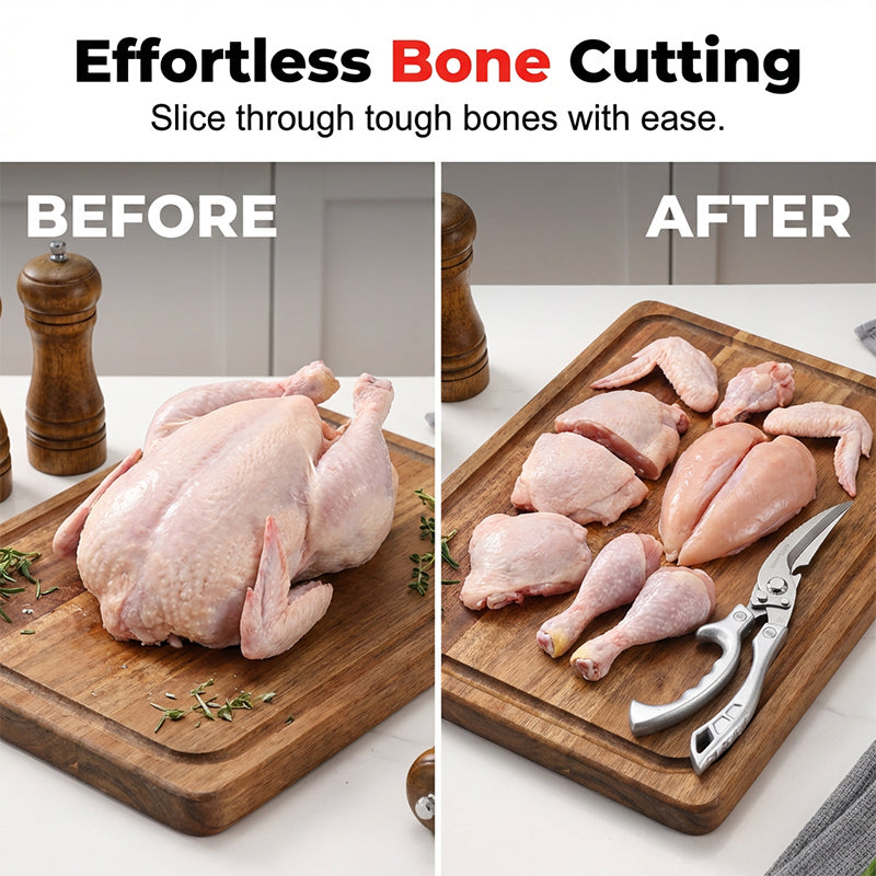 ✂️ Multifunksjonell, kraftig kjøkkensaks – Klipp, klipp, knus – Ett verktøy styrer alt! 🦴🔪