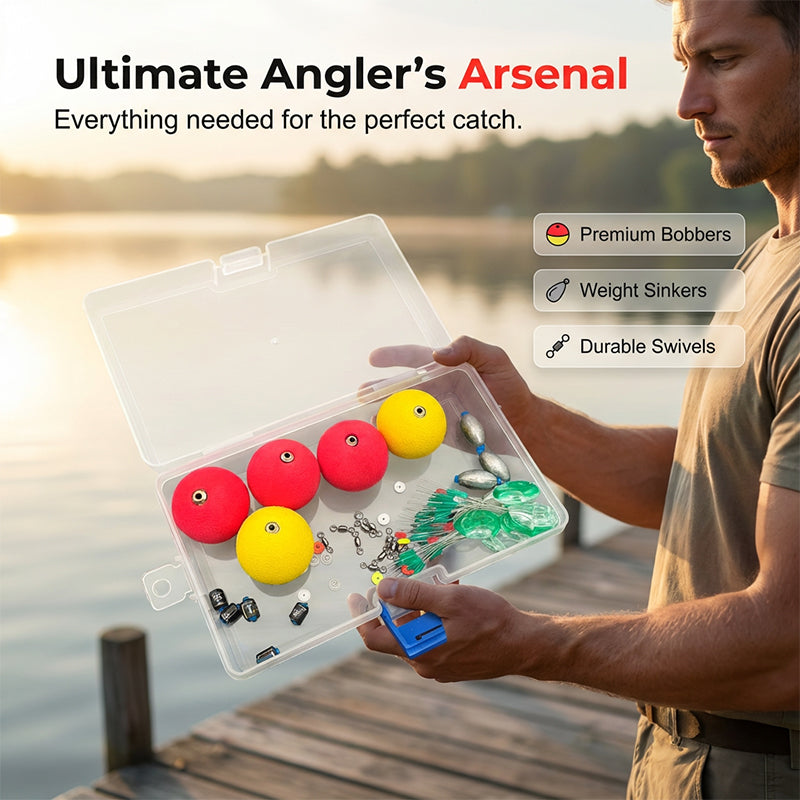 🎣 Komplett duppfiskesett – høy oppdrift, neonfarger, integrert vekt. Alt i en bærbar boks – klar for tur! ✨🐟