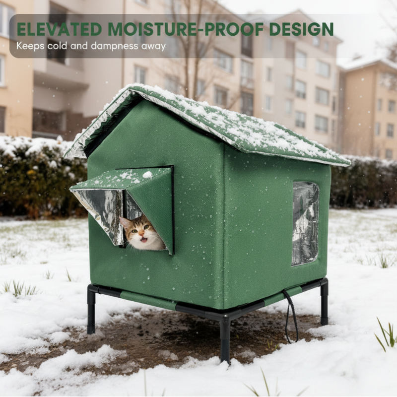 ☔ Allværs, forhøyet utendørshus for katter – vanntett, isolert og sammenleggbart – perfekt for utekatter hele året 🏠