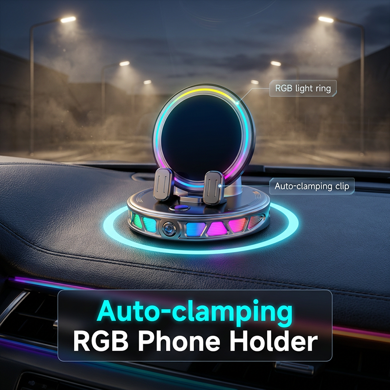 📱 RGB-telefonholder til bilen ✅ Automatisk festing og trådløs lading | Sikker kjøring med én hånd 🚗