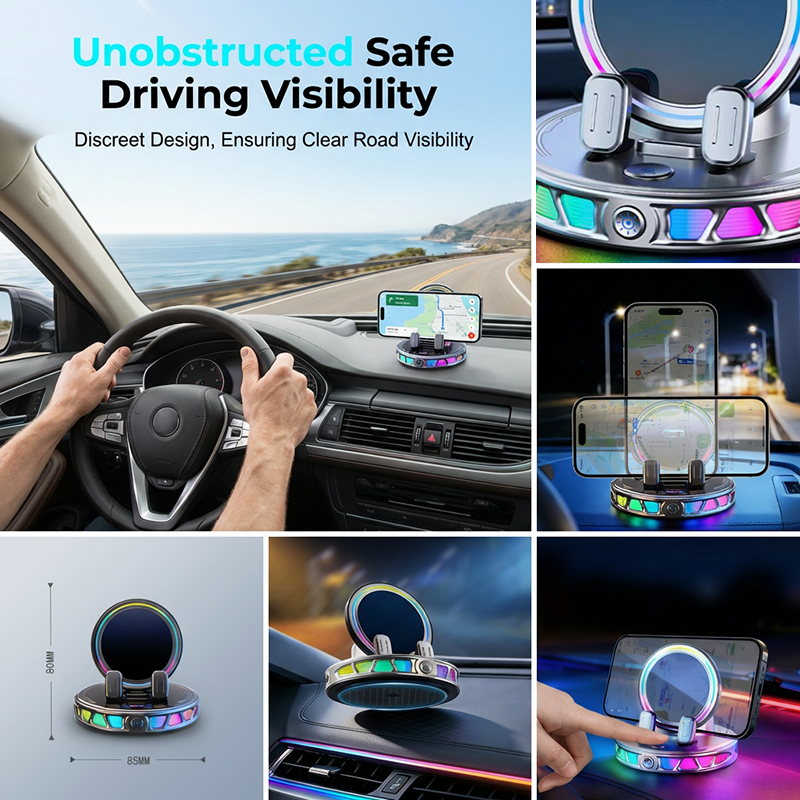 📱 RGB-telefonholder til bilen ✅ Automatisk festing og trådløs lading | Sikker kjøring med én hånd 🚗