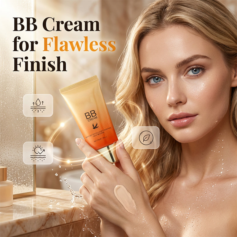💧🌸 Fuktighetsgivende BB-krem – Feilfri, naturlig finish, lett dekkevne. Fukter og jevner ut hudtonen. Perfekt for daglig bruk! ✨💄
