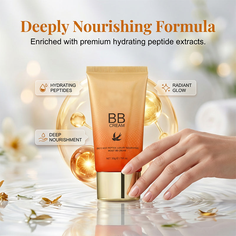💧🌸 Fuktighetsgivende BB-krem – Feilfri, naturlig finish, lett dekkevne. Fukter og jevner ut hudtonen. Perfekt for daglig bruk! ✨💄