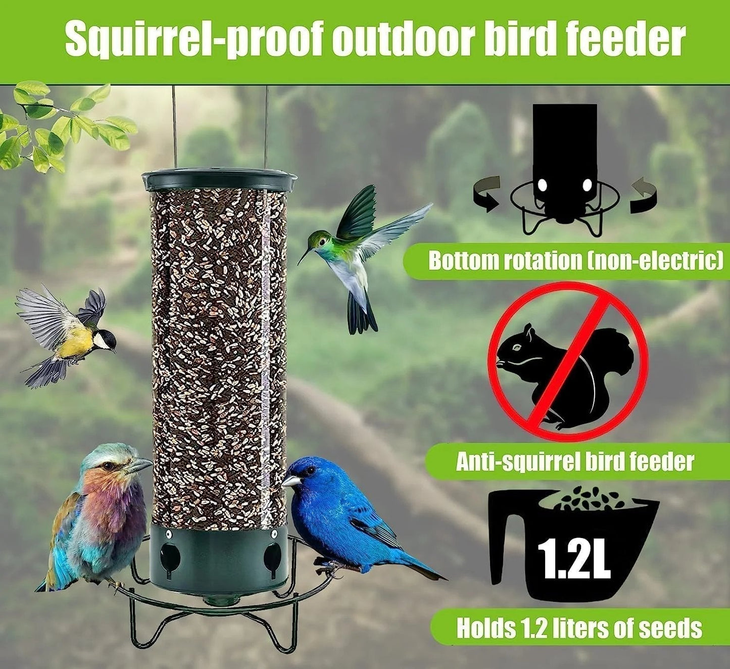 🐦Begrenset tilbud: 50 % RABATT – Stor fuglemater for hagen – slitesterk og ekornsikker