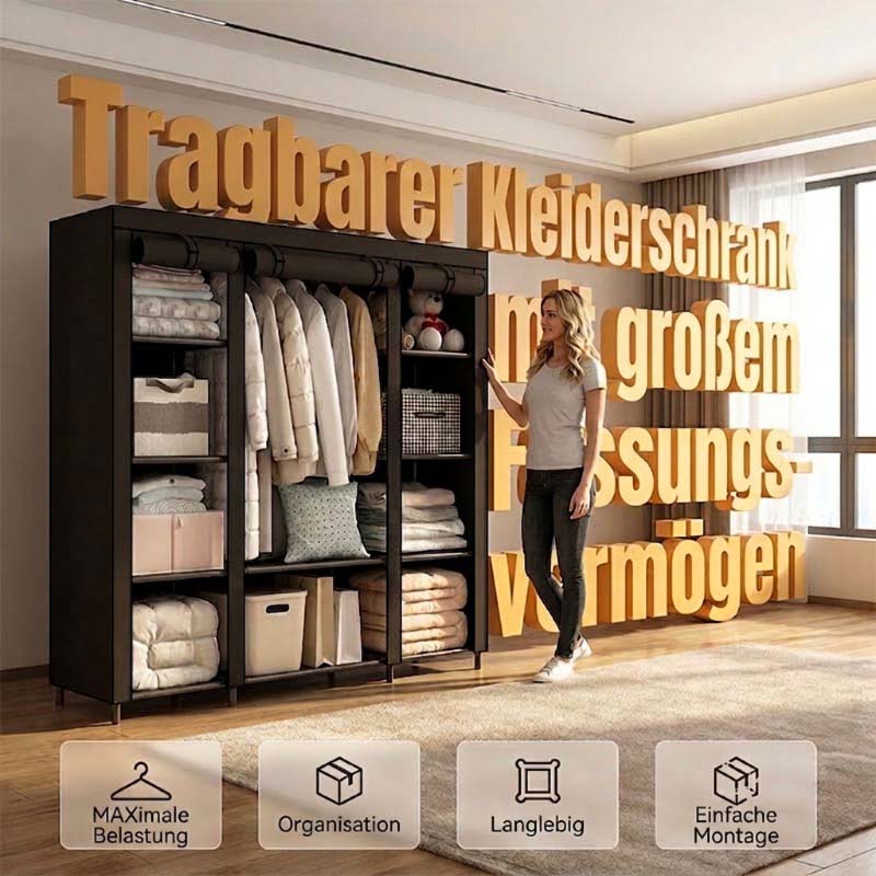 🔥📦 SISTA DAGEN – 50 % RABATT! Bärbar garderob i non-woven-tyg – enkel att montera, stålram, 3 storlekar, perfekt för sovrum och klädkammare 🏠