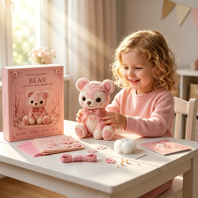 🎀49 % RABATT🎁DIY-kit för lapptäcke i filt: ”Pink Enchanted Forest”