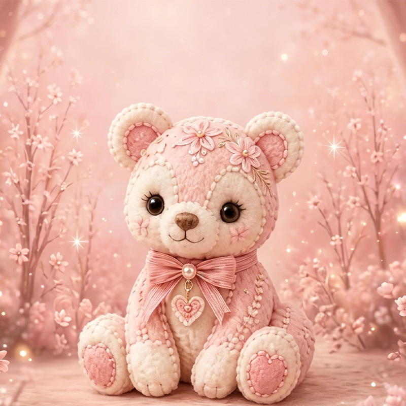 🎀49 % RABATT🎁DIY-kit för lapptäcke i filt: ”Pink Enchanted Forest”