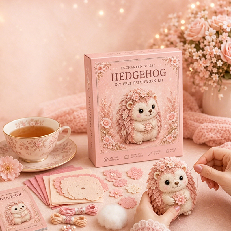🎀49 % RABATT🎁DIY-kit för lapptäcke i filt: ”Pink Enchanted Forest”