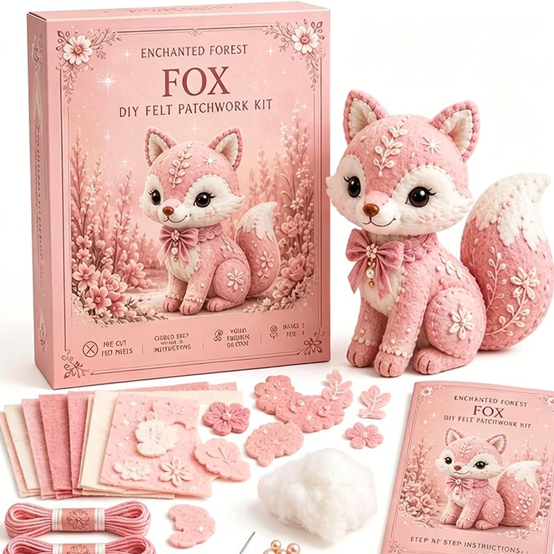 🎀49 % RABATT🎁DIY-kit för lapptäcke i filt: ”Pink Enchanted Forest”