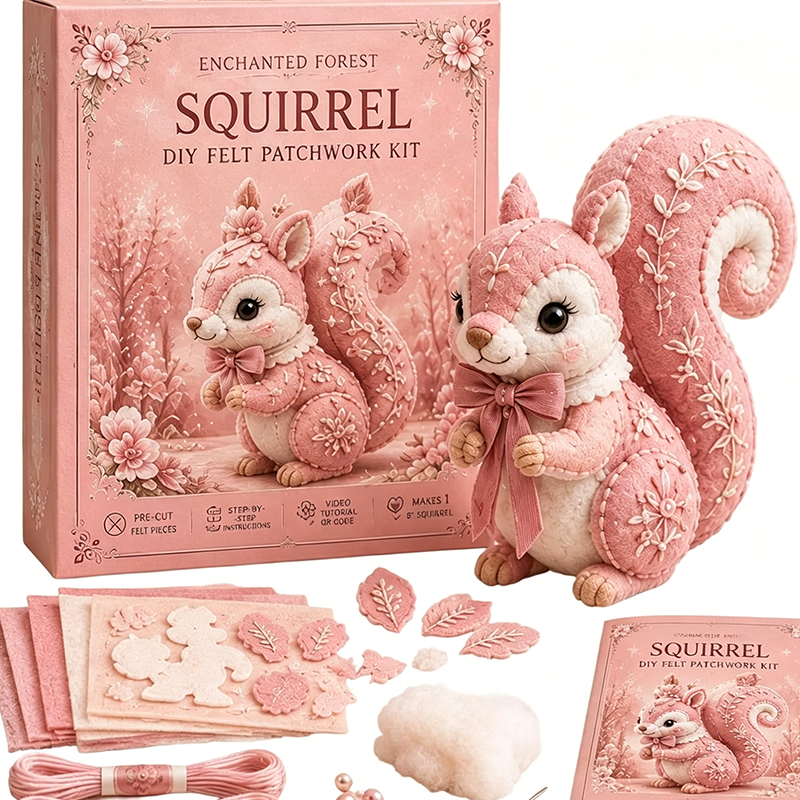 🎀49 % RABATT🎁DIY-kit för lapptäcke i filt: ”Pink Enchanted Forest”