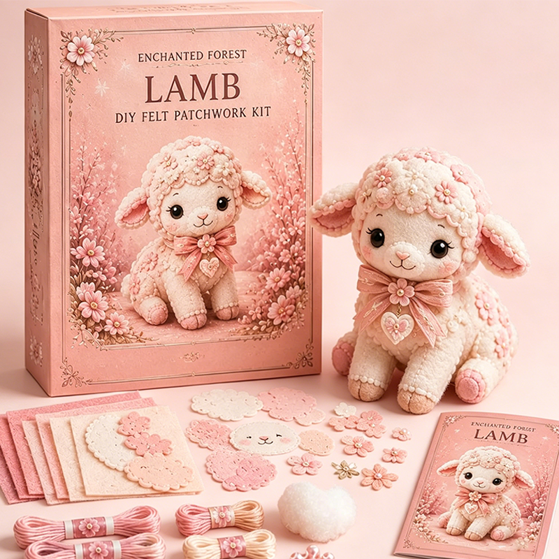 🎀49 % RABATT🎁DIY-kit för lapptäcke i filt: ”Pink Enchanted Forest”
