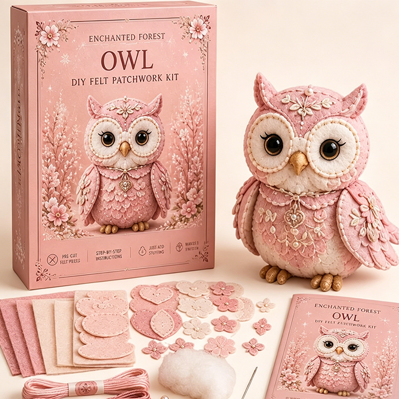 🎀49 % RABATT🎁DIY-kit för lapptäcke i filt: ”Pink Enchanted Forest”