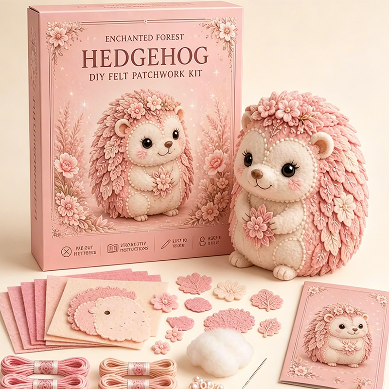 🎀49 % RABATT🎁DIY-kit för lapptäcke i filt: ”Pink Enchanted Forest”